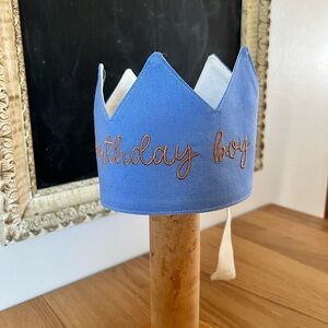 Embroidered Blue Linen Crown BIRTHDAY BOY